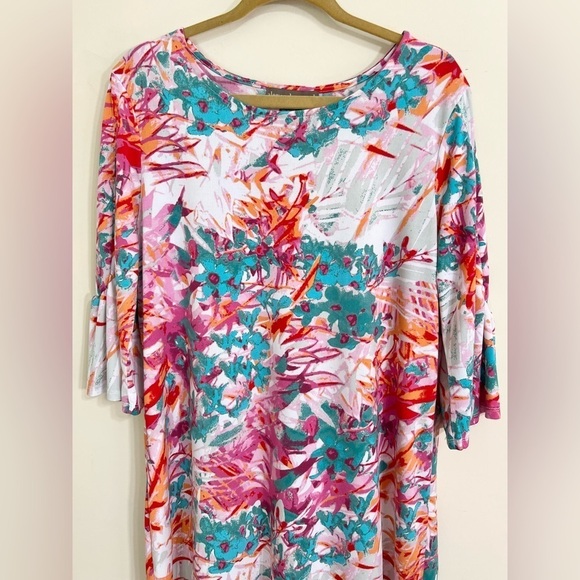 ALEXANDRA+OAK NWT Pink Coral Combo Printed Shift Dress 3/4 Gentle Bell Sleeve XL - Picture 5 of 11